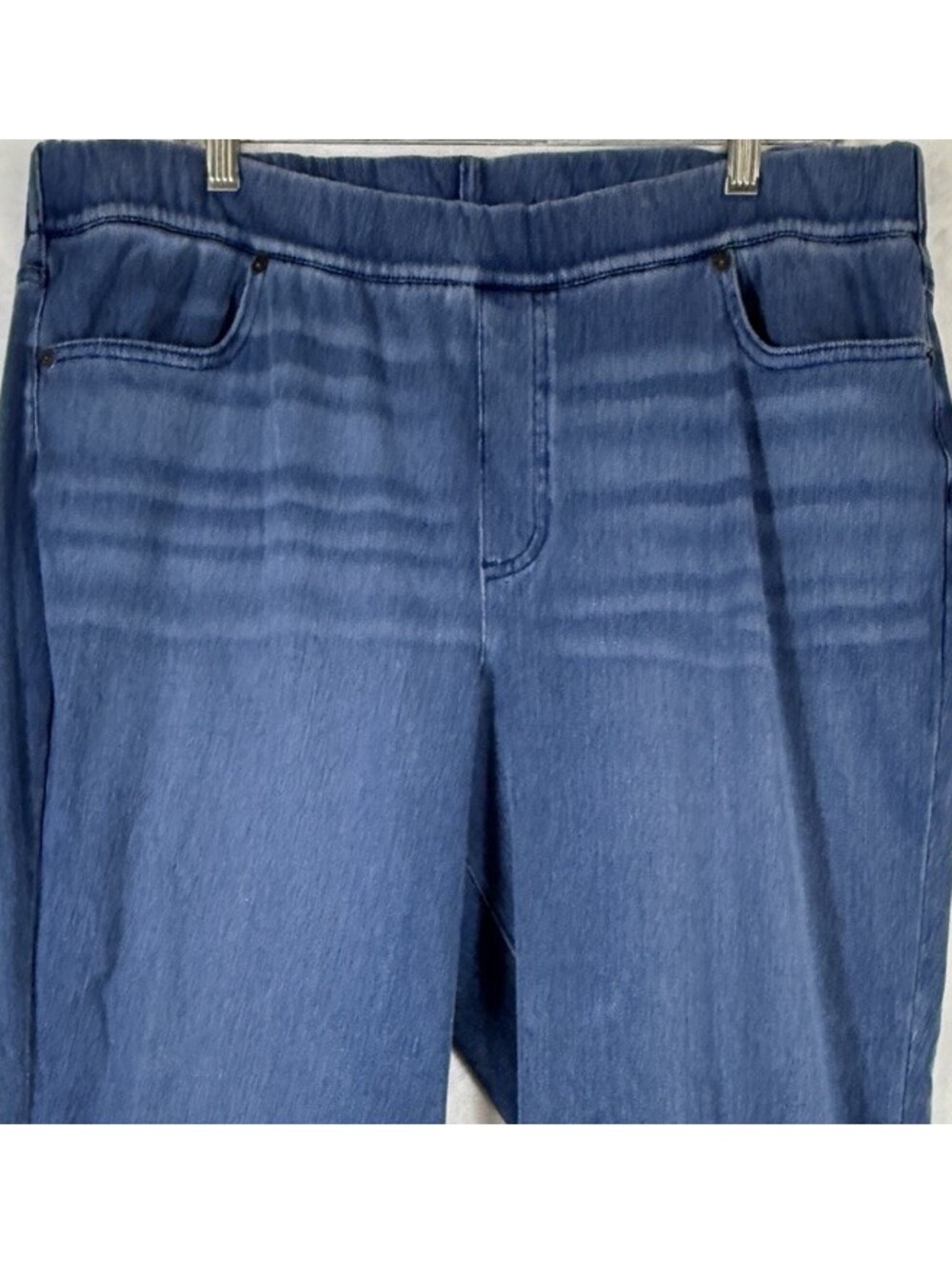 Lands End Starfish Jeans Large High Rise Knit Denim Blue Womens